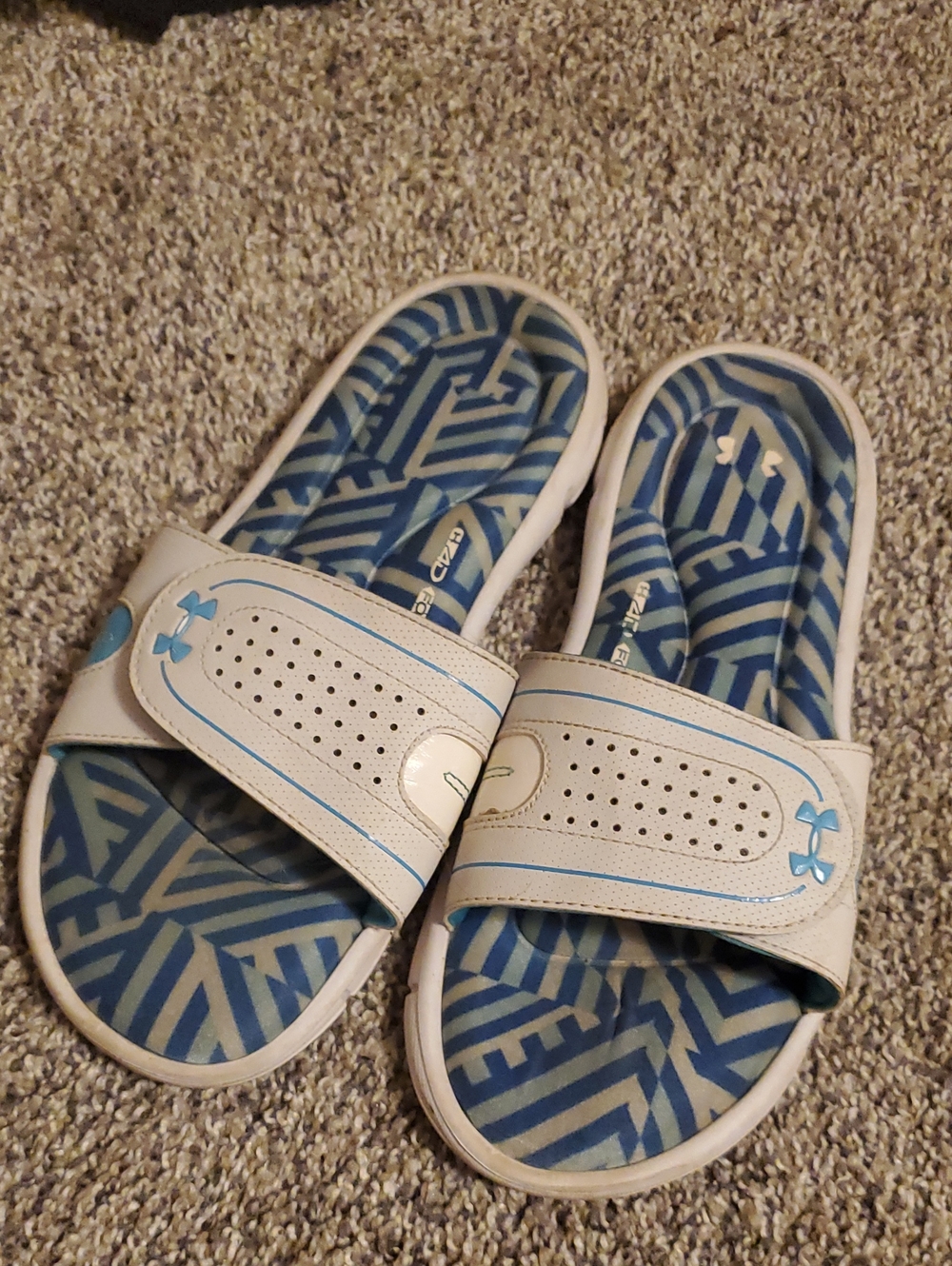 Under Armour White & Blue Slide Sandals